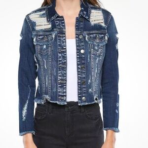 One time use ripped Jean jacket so adorable with a dress or crop top